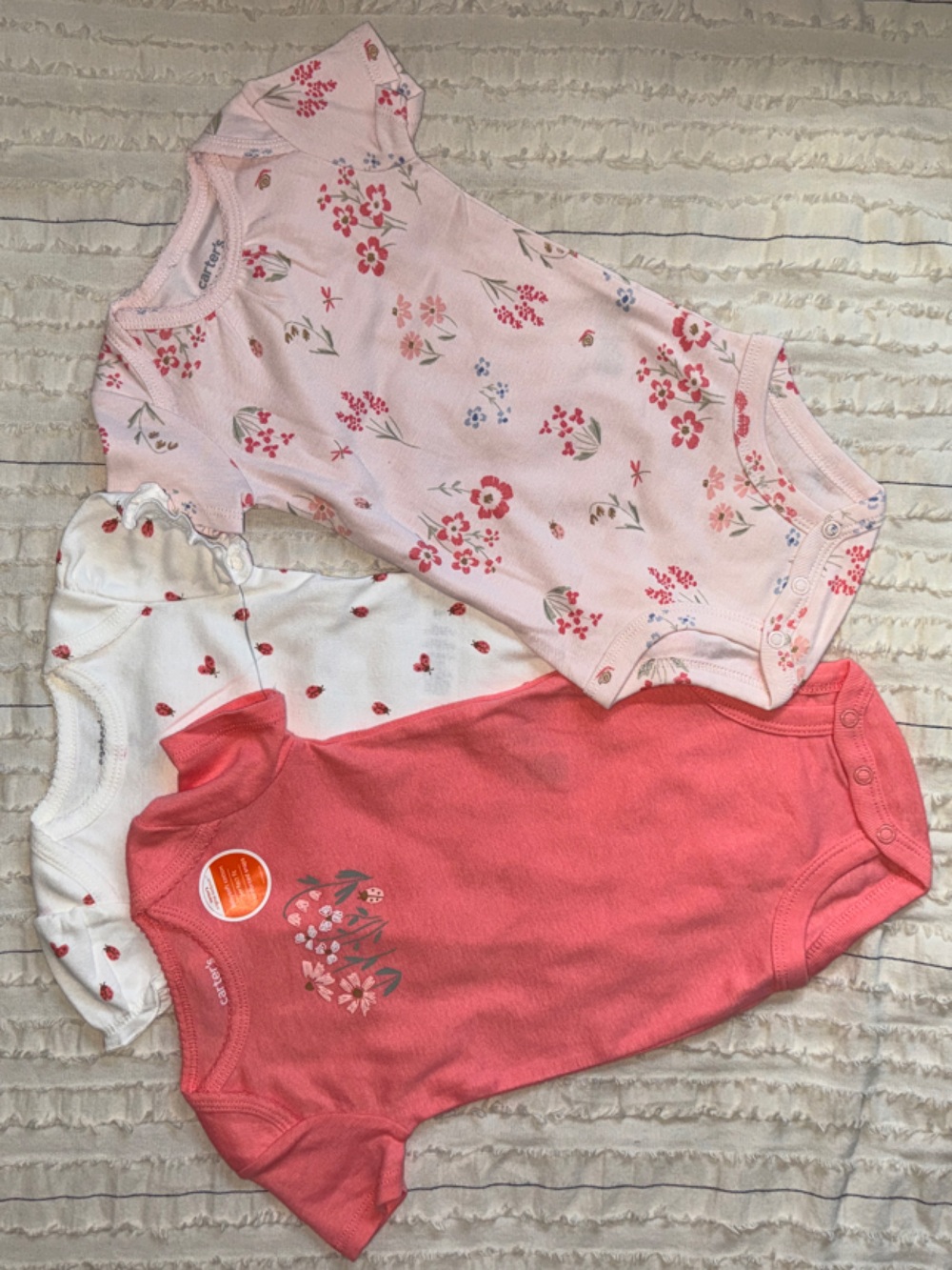 Carter's Coral, Light Pink & White Floral Baby Bodysuit 3-Pack